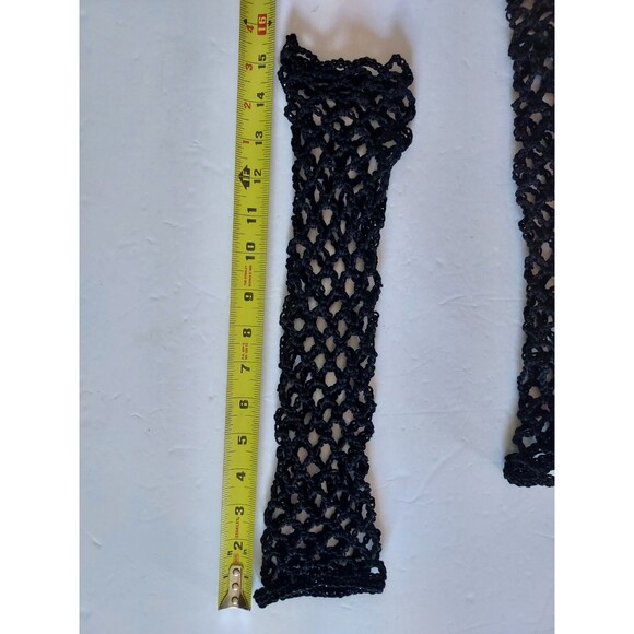 Fishnet Homemade Crochet Long Fingerless Gloves Mesh Goth Black 100% Cotton - Picture 3 of 4